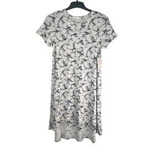 LuLaRoe Carly Swing Gray & Black Bird Print High-Low Dress Lightweight Small